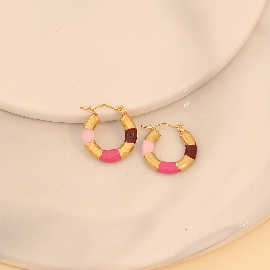 Enamel Hoop Earrings [304 Stainless Steel,18K Gold Plated]