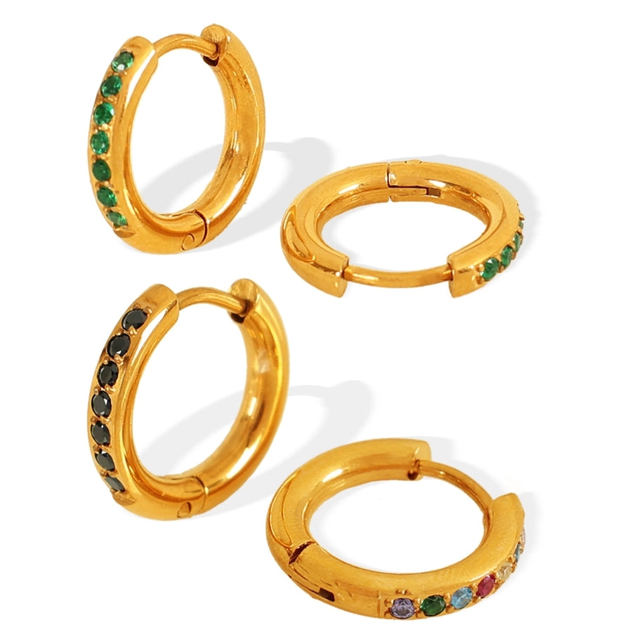 Round Rhinestones Hoop Earrings [304 Stainless Steel,18K Gold Plated]