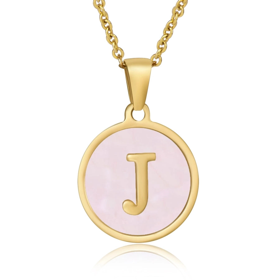 Round Letter Necklace [304 Stainless Steel,18K Gold Plated]