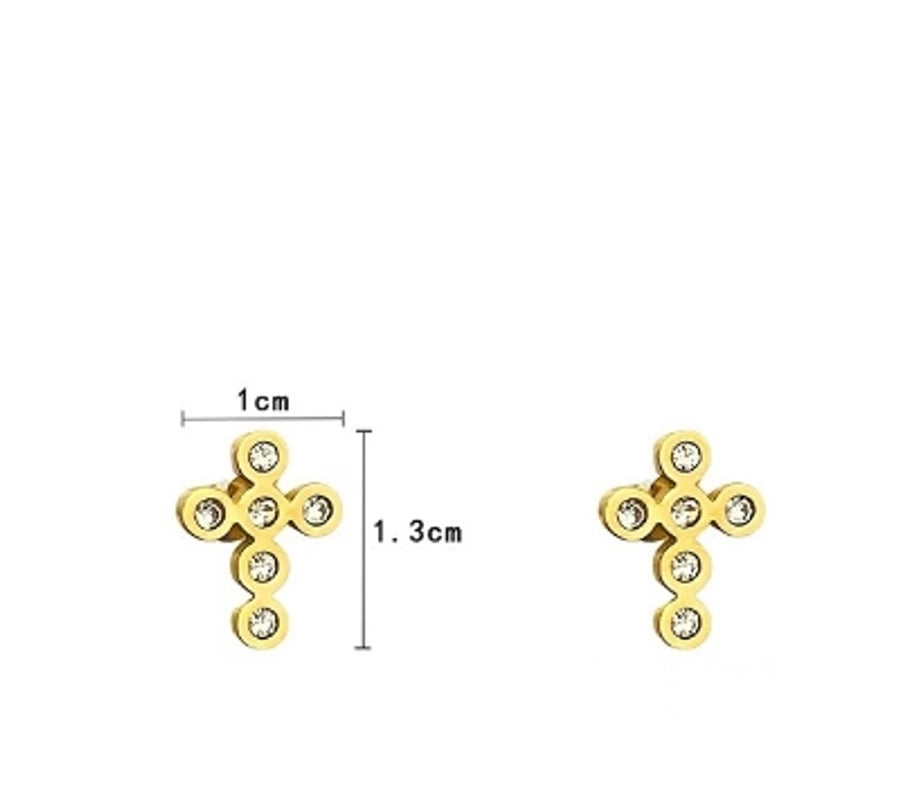 Small Cross Stud Earrings [304 Stainless Steel,16K Gold Plated]