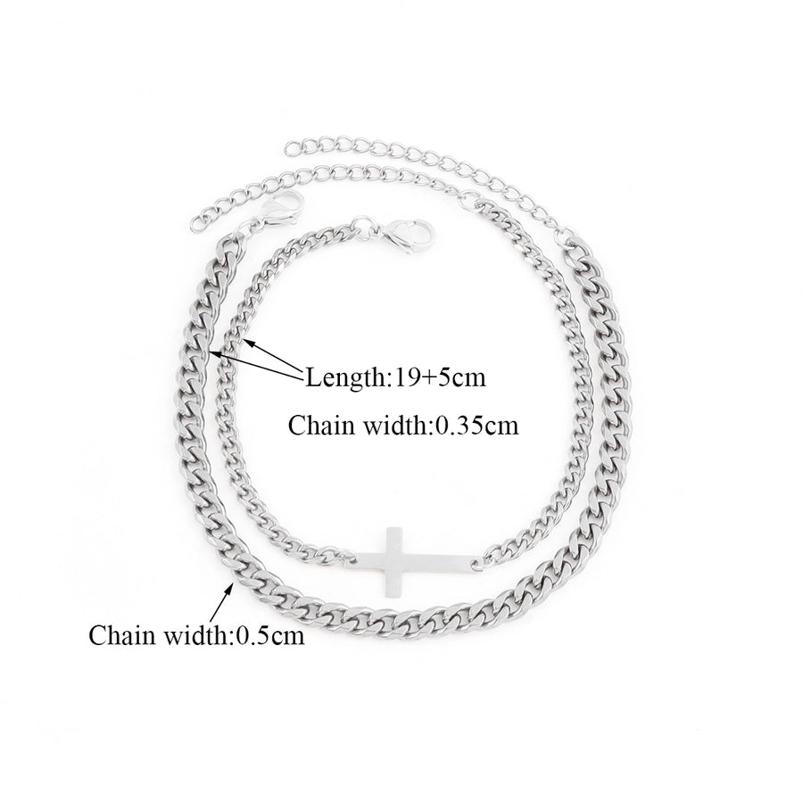 Two Cross Bracelet Chain Set [201,304 Stainless Steel]