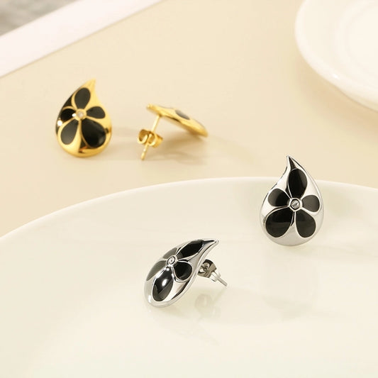 Flower Resin Droplets Earrings [304 Stainless Steel,18K Gold Plated]