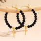 Cross Black Beaded Artificial Crystal Drop Earrings [304 Stainless Steel]