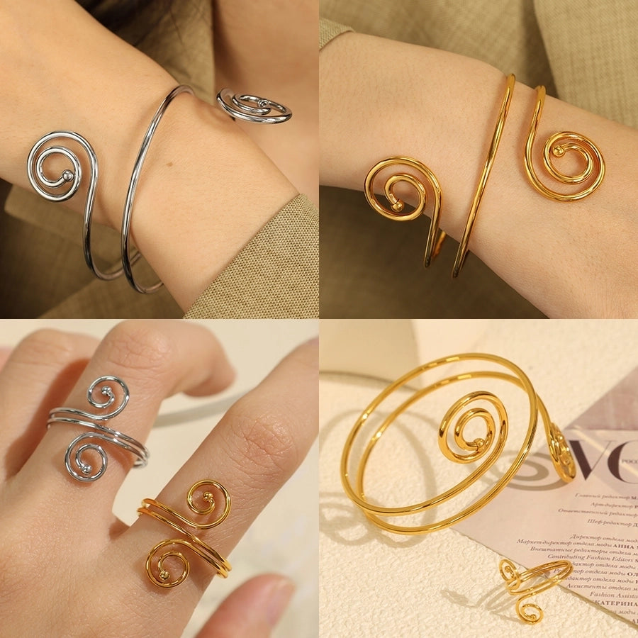 Swirl Pattern Ring/Bangle Armbånd [304 Rustfrit stål, 18K guldbelagt]