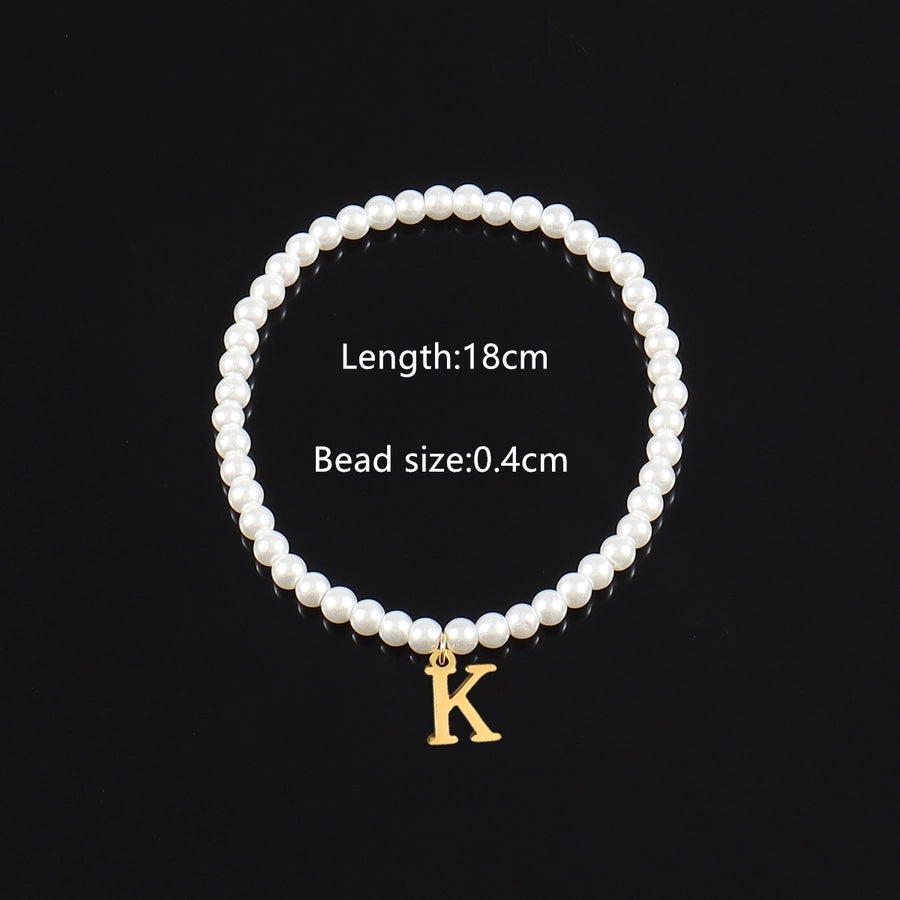 Letter Artificial Pearl Beaded Chain Bracelets [304 Stainless Steel]