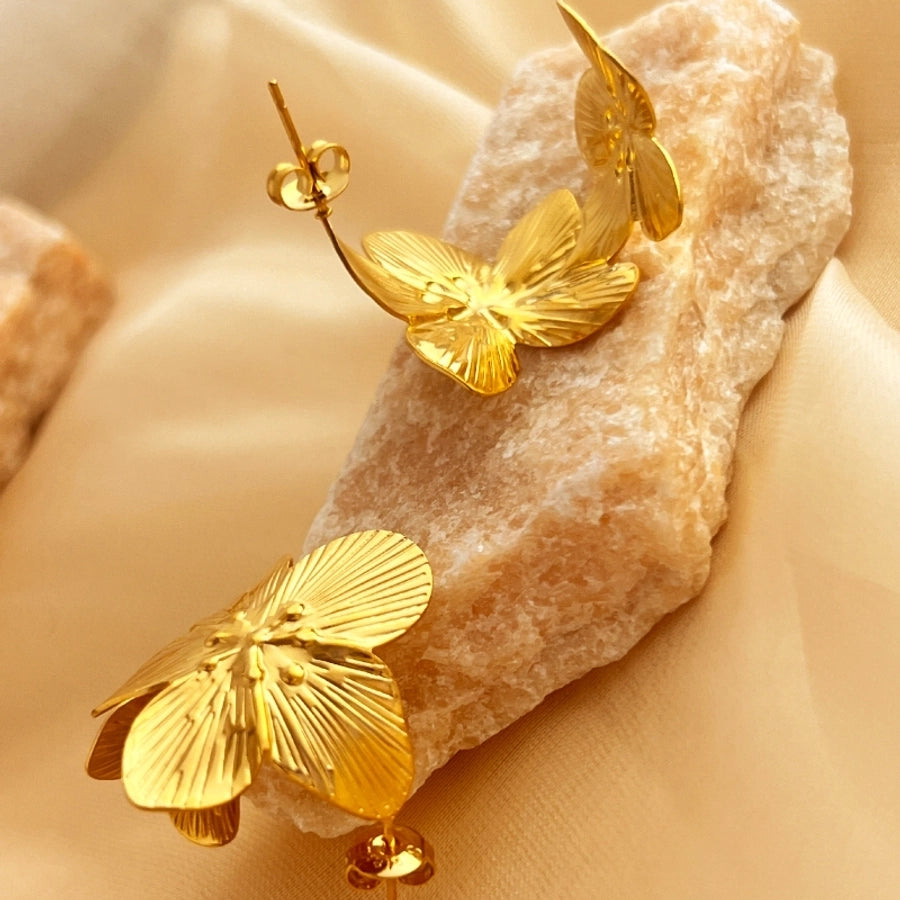 Flower Hoop Earrings [304 Stainless Steel,18K Gold Plated]