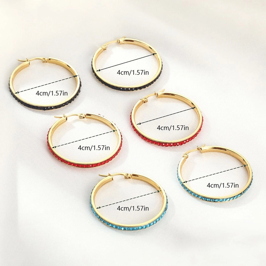 Studded withRhinestones Color Hoop Earrings [Stainless Steel]