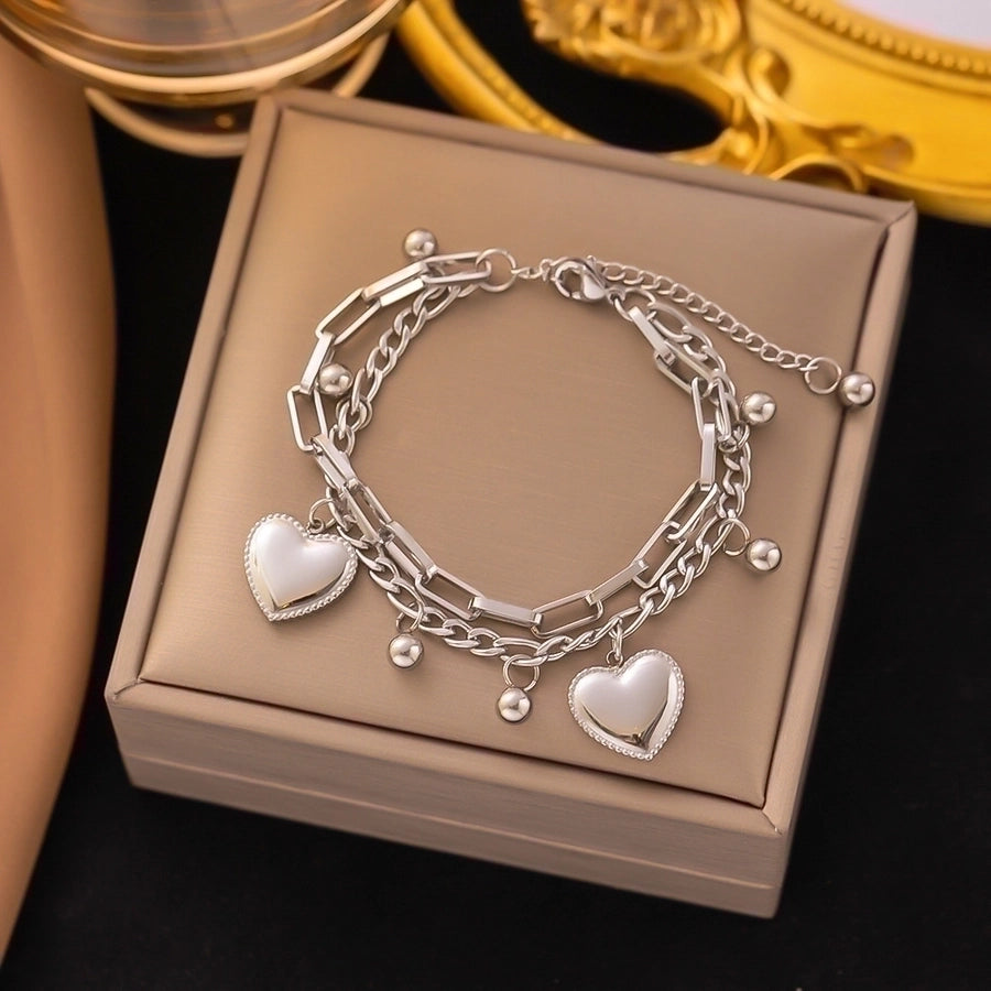 Heart Shape Chain Bracelet [304 Stainless Steel, 18K Gold Plated]