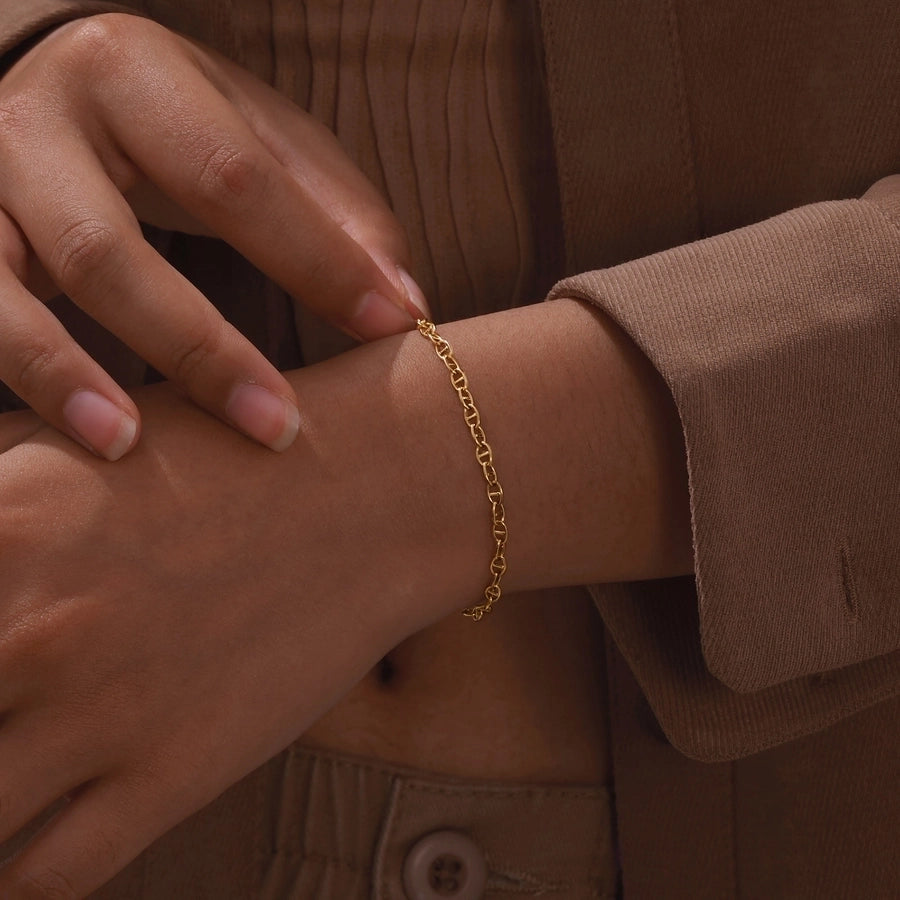 Pig Nose Chain Bracelet [201 Stainless Steel, 18K Gold Plated]