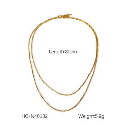 Long Double Layer Necklace [304 Stainless Steel,18K Gold Plated]