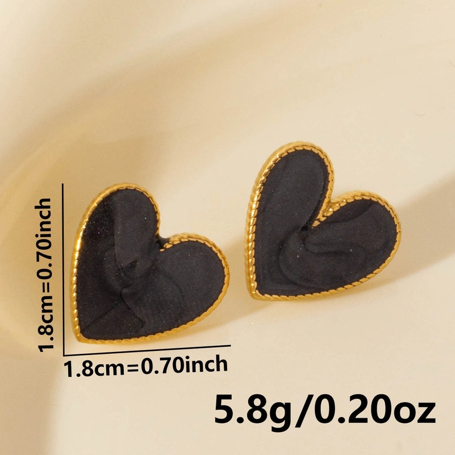 Heart Shape Black White Earrings [304 Stainless Steel]