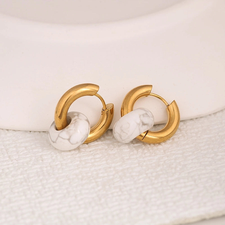 Circle Agate Earrings [304 Stainless Steel,18K Gold Plated]