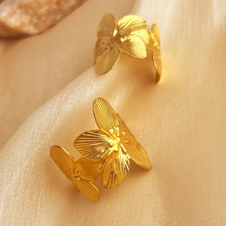 Flower Hoop Earrings [304 Stainless Steel,18K Gold Plated]