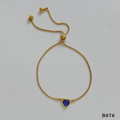 Heart Shape Zircon Bracelets [304 Stainless Steel,16K Gold Plated]