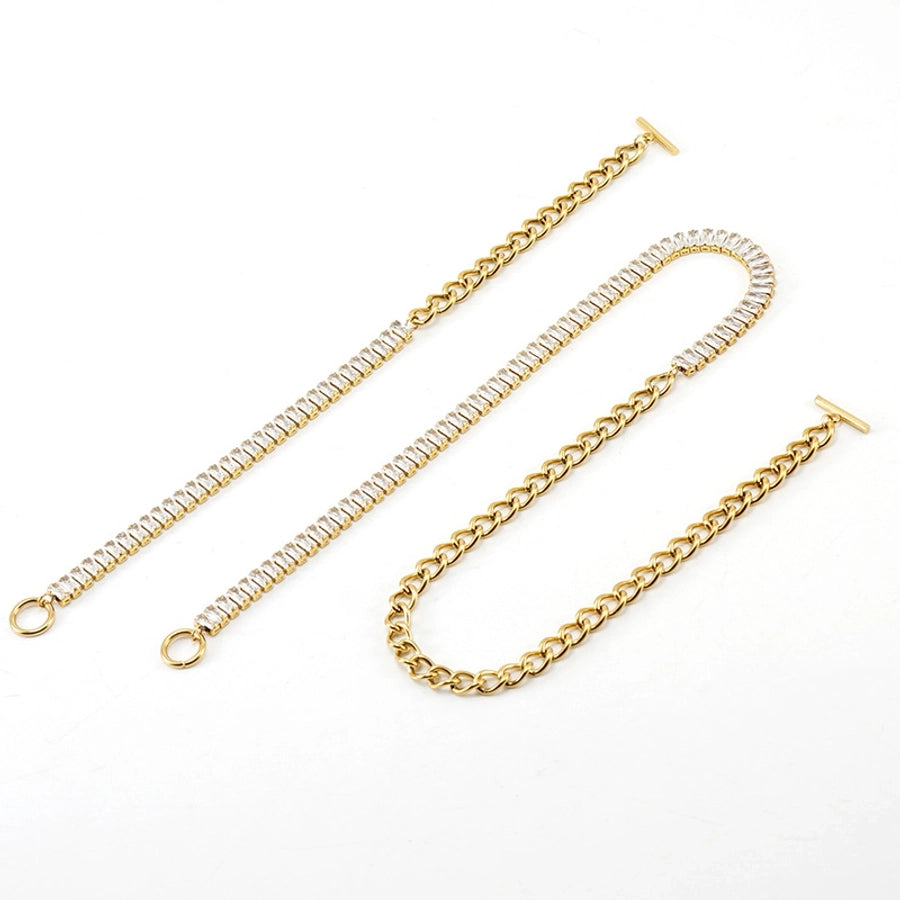 Rhinestones Chain Bracelet/Necklace [304 Stainless Steel, 18K Gold Plated]