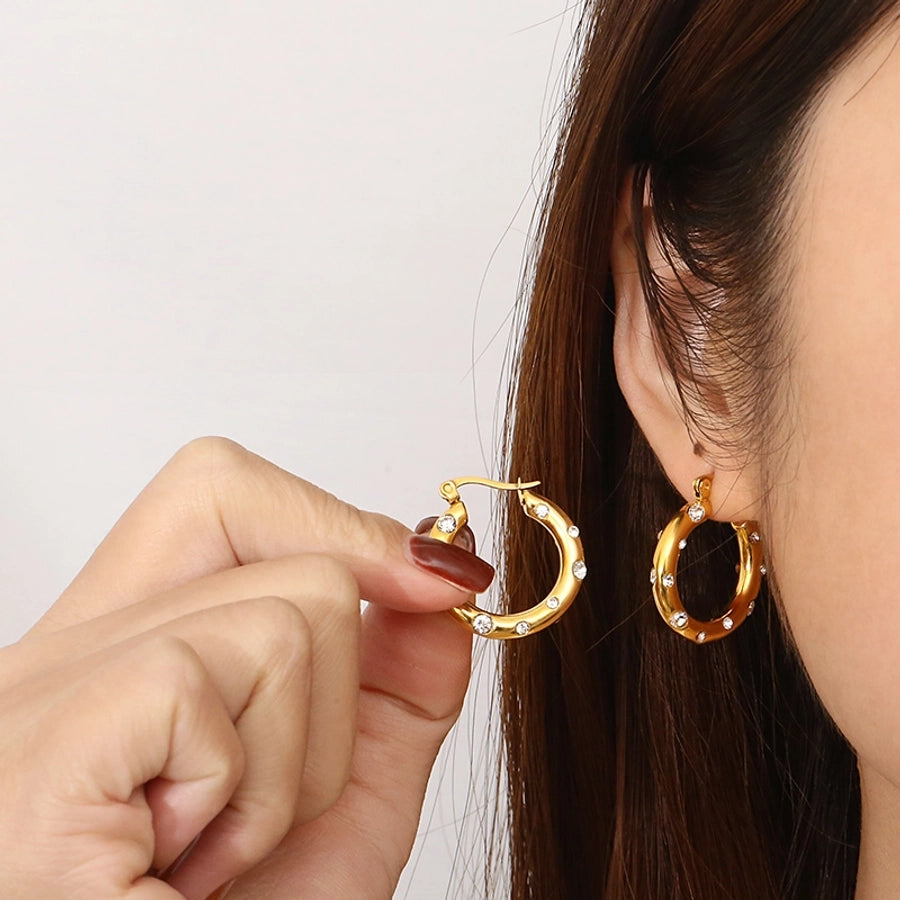 Rhinestones Hoop Earrings [304 Stainless Steel,18K Gold Plated]