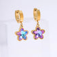 Boucles d'oreilles de fleurs de papillon en pierre violette [304 en acier inoxydable]