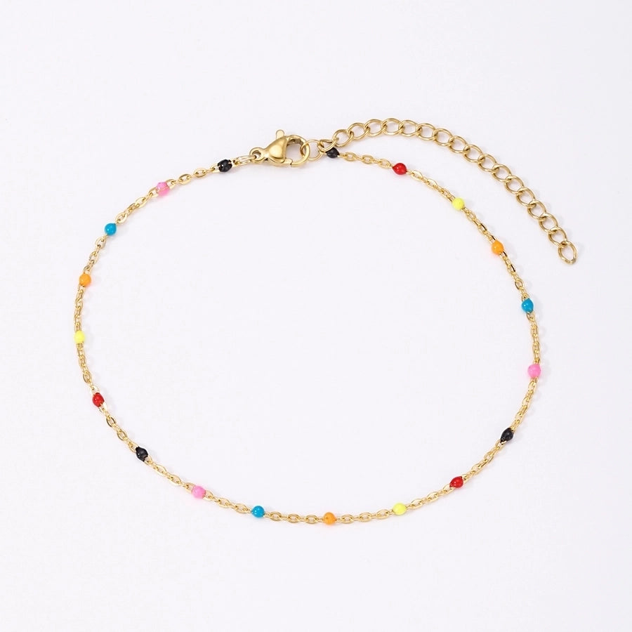 Colored Beads Anklet [Stainless Steel]