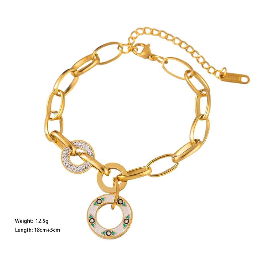 Artificial Rhinestones Circle  Bracelet [304 Stainless Steel,18K Gold Plated]