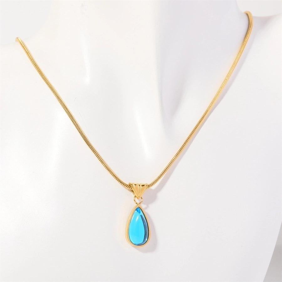 Water Droplets Zircon Pendant Necklace [201,30 Stainless Steel]