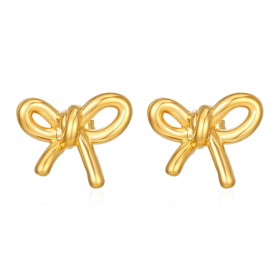 Bow Knot Earrings [304 Stainless Steel,18K Gold Plated]