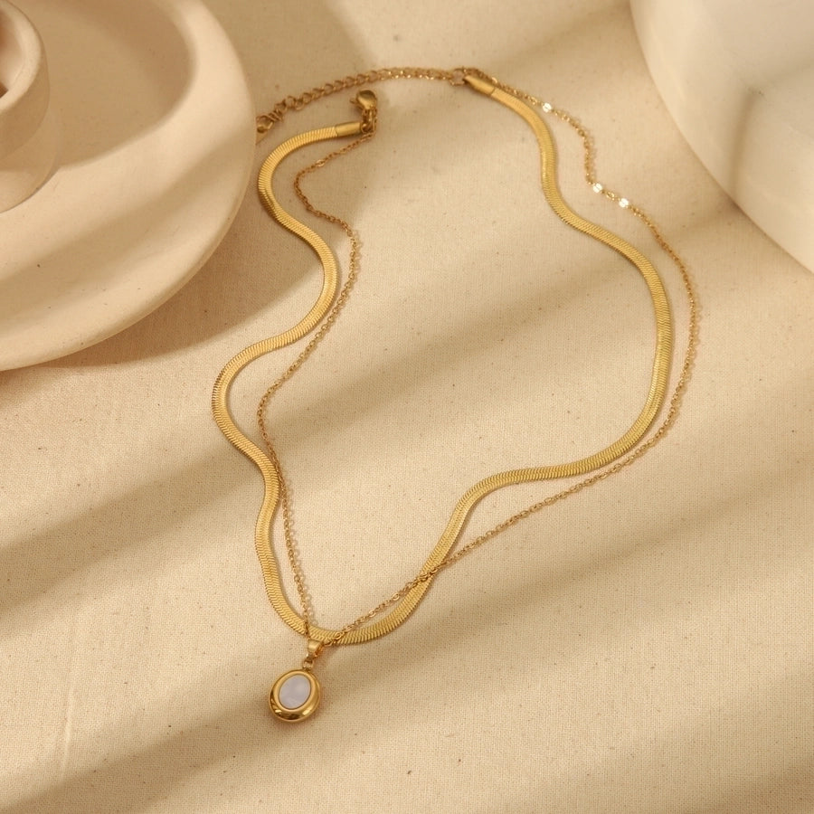 Double Layered Irregular Round Acrylic Necklace [304 Stainless Steel,18K Gold Plated]