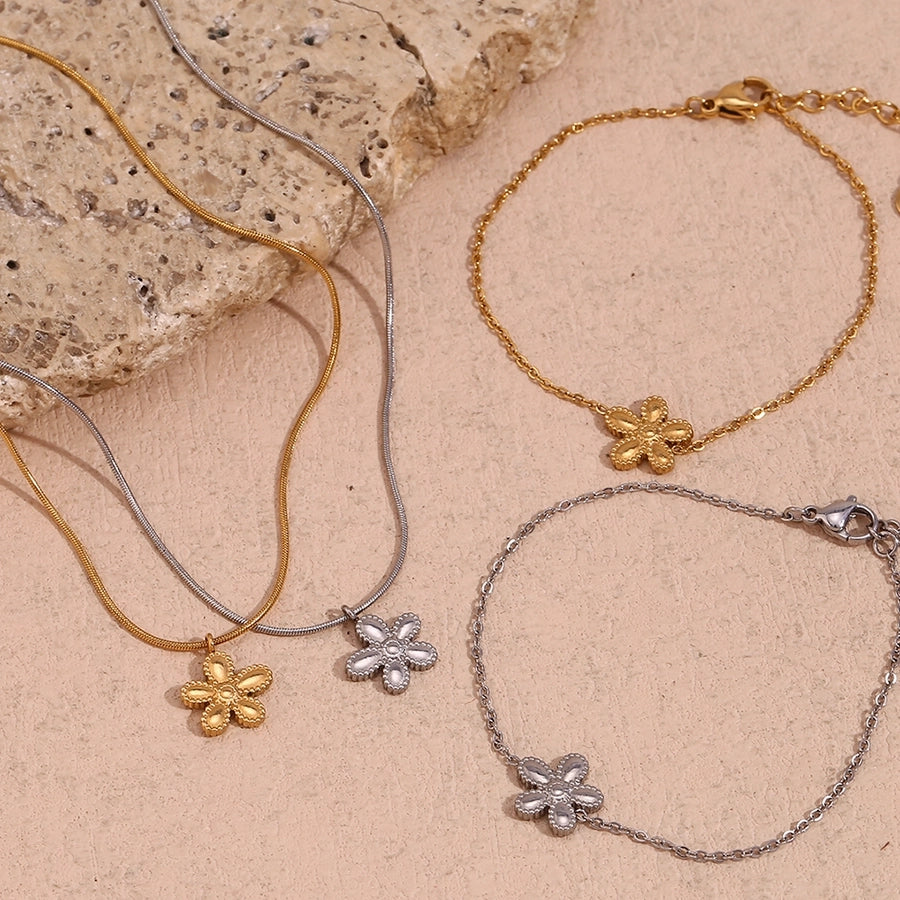 Flower Bracelet/Necklace [304 Stainless Steel,18K Gold Plated]