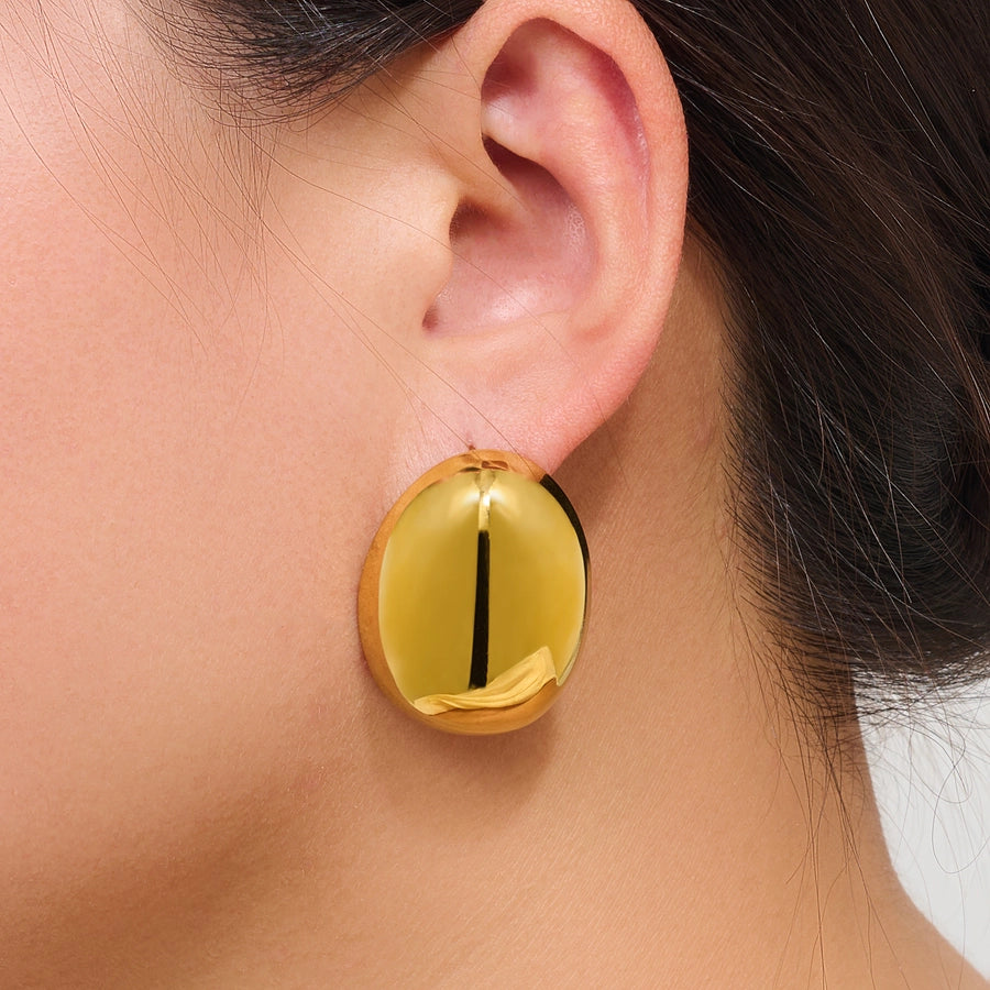 Oval Stud Earrings [316 Stainless Steel,18K Gold Plated]