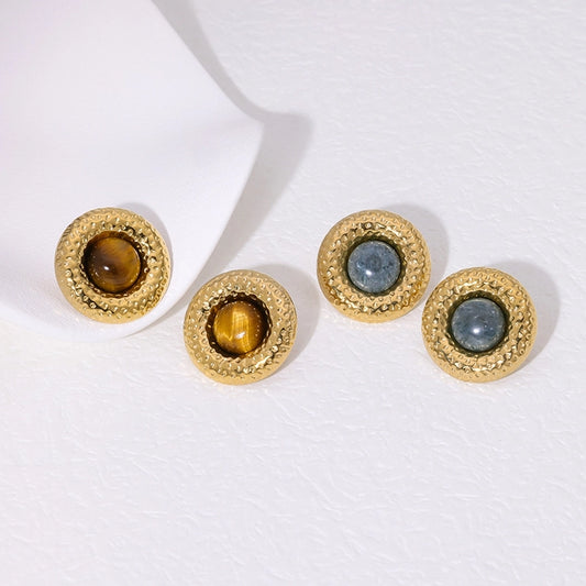 Round Stone Earrings [304 Stainless Steel,18K Gold Plated]