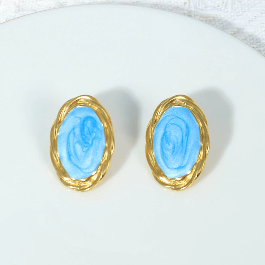 Blue White Pink Enamel Earrings [304 Stainless Steel,14K Gold Plated]