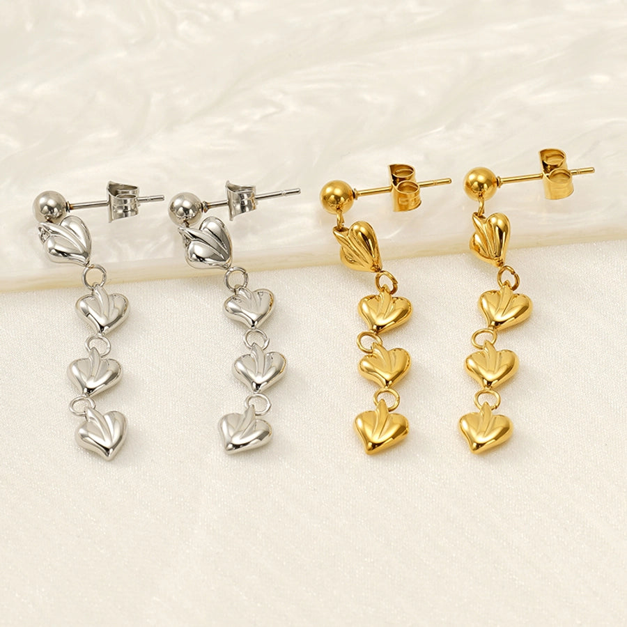 Multiple Heart Shape Drop Earrings [304 Stainless Steel,18K Gold Plated]