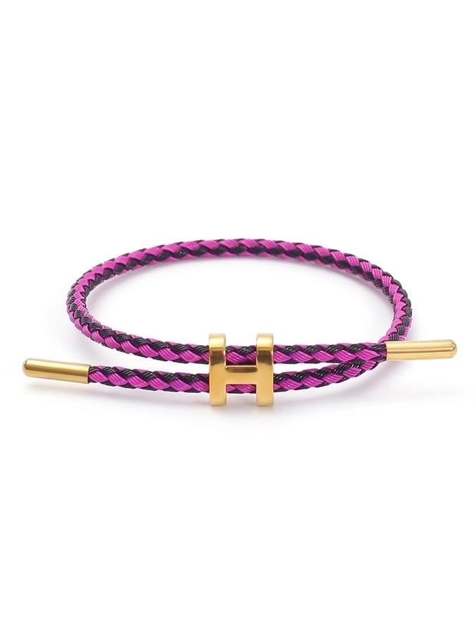 H Letter Wire Rope  Bracelets [304 Stainless Steel, 18K Gold Plated]