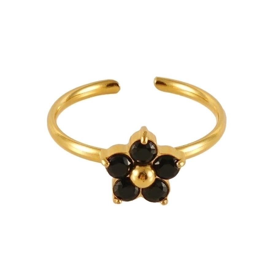 Square Heart Shape Flower Zircon Ring [304 Stainless Steel 18K Gold Plated]