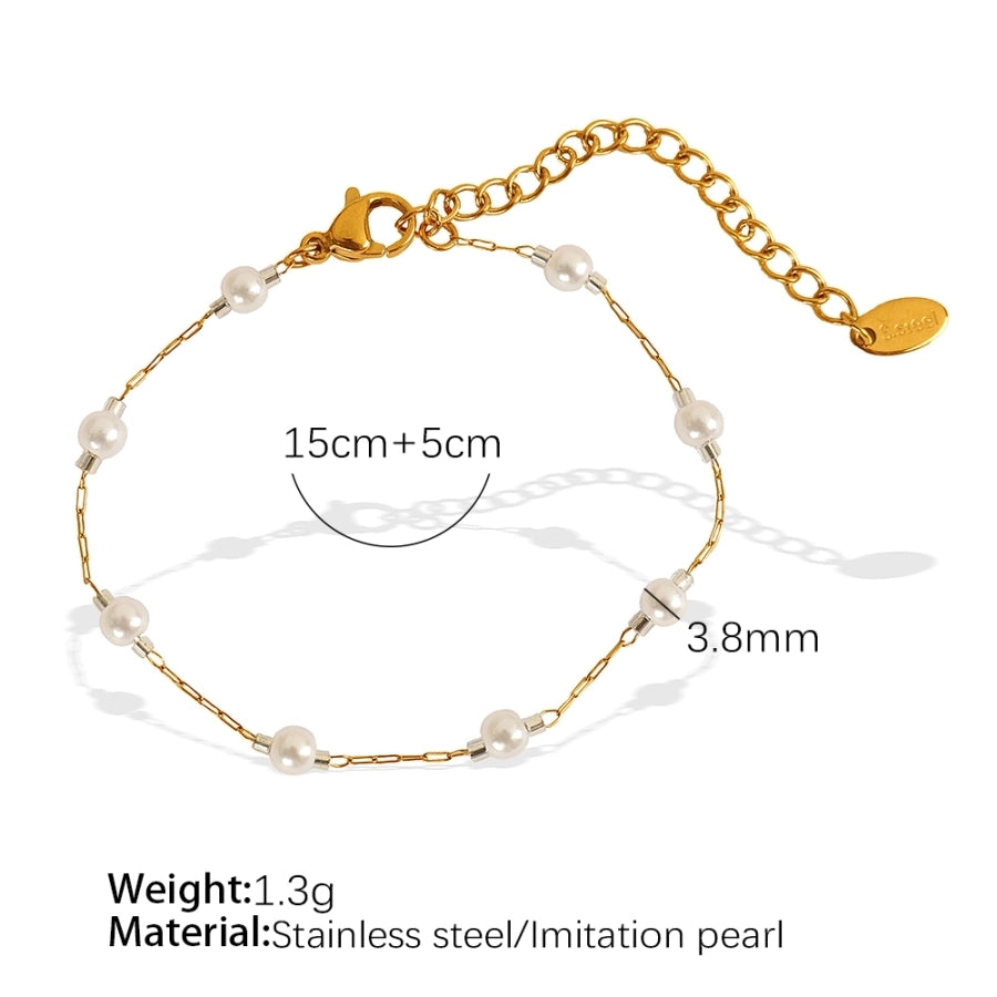 Round Artificial Pearls Bracelet/Necklace [304 Stainless Steel,18K Gold Plated]