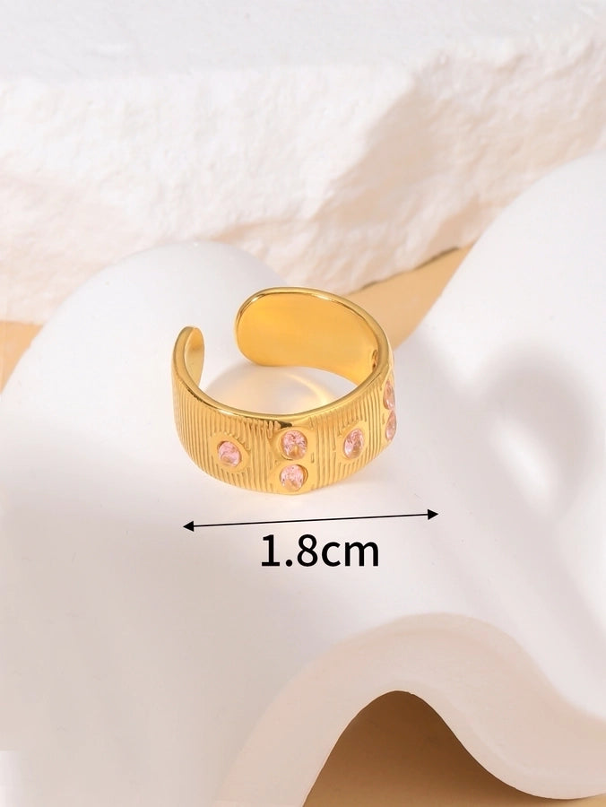 Natural Stone Zircon Ring [304 Stainless Steel 18K Gold Plated]