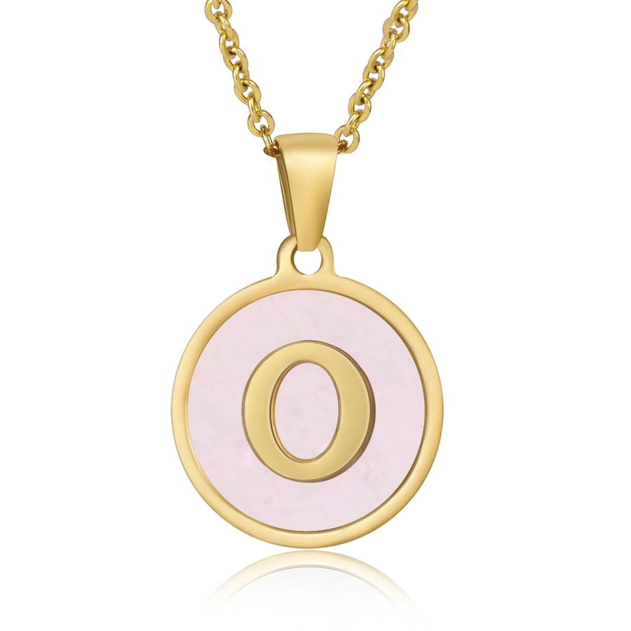 Round Letter Necklace [304 Stainless Steel,18K Gold Plated]