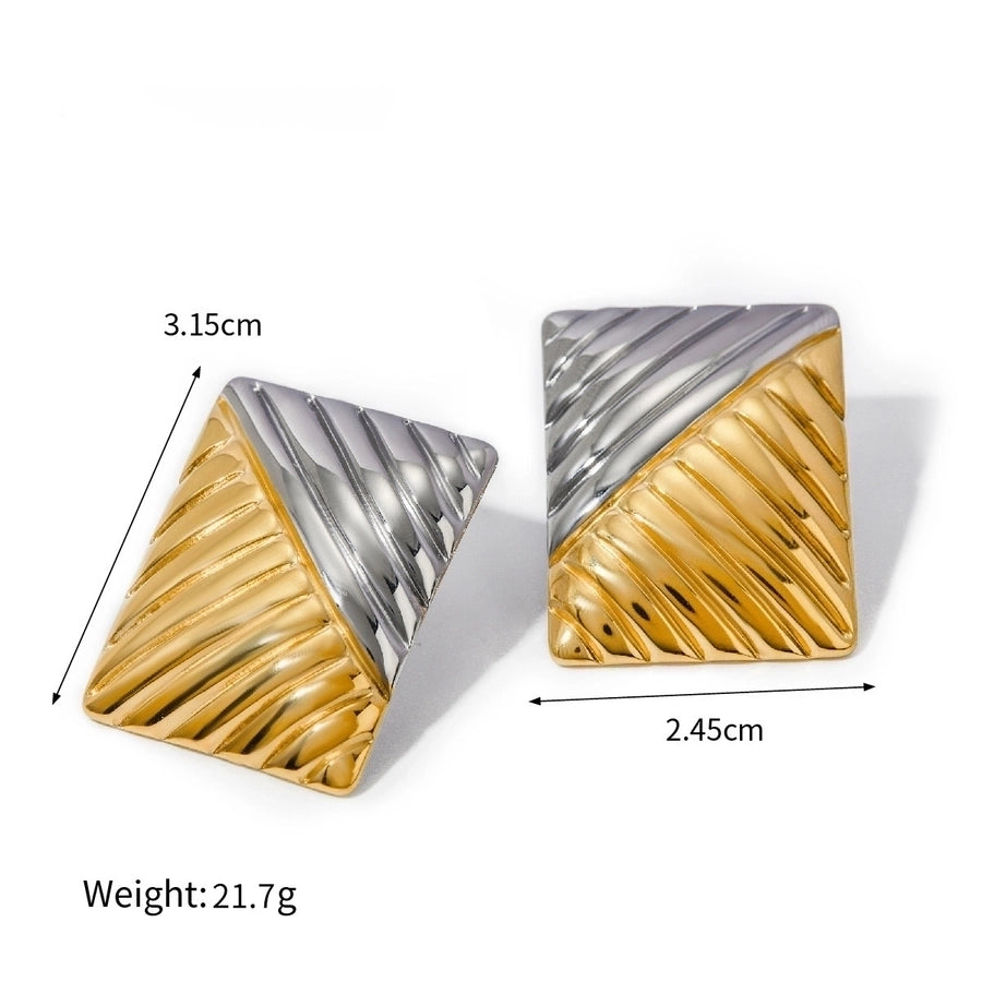 Rectangle Striped Earrings [304 Stainless Steel, 18K Gold Plated]