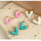 Heart Shape Polishing Enamel Earrings [304 Stainless Steel,18K Gold Plated]