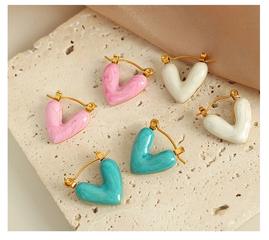 Heart Shape Polishing Enamel Earrings [304 Stainless Steel,18K Gold Plated]