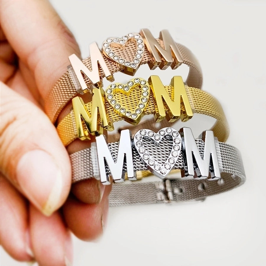 Mom Rhinestones Bracelet [Stainless Steel]