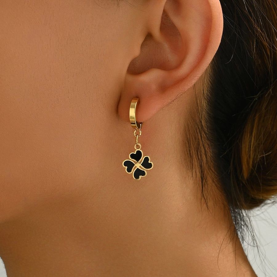 Black White Flower Acrylic Drop Earrings [201 Stainless Steel,18K Gold Plated]