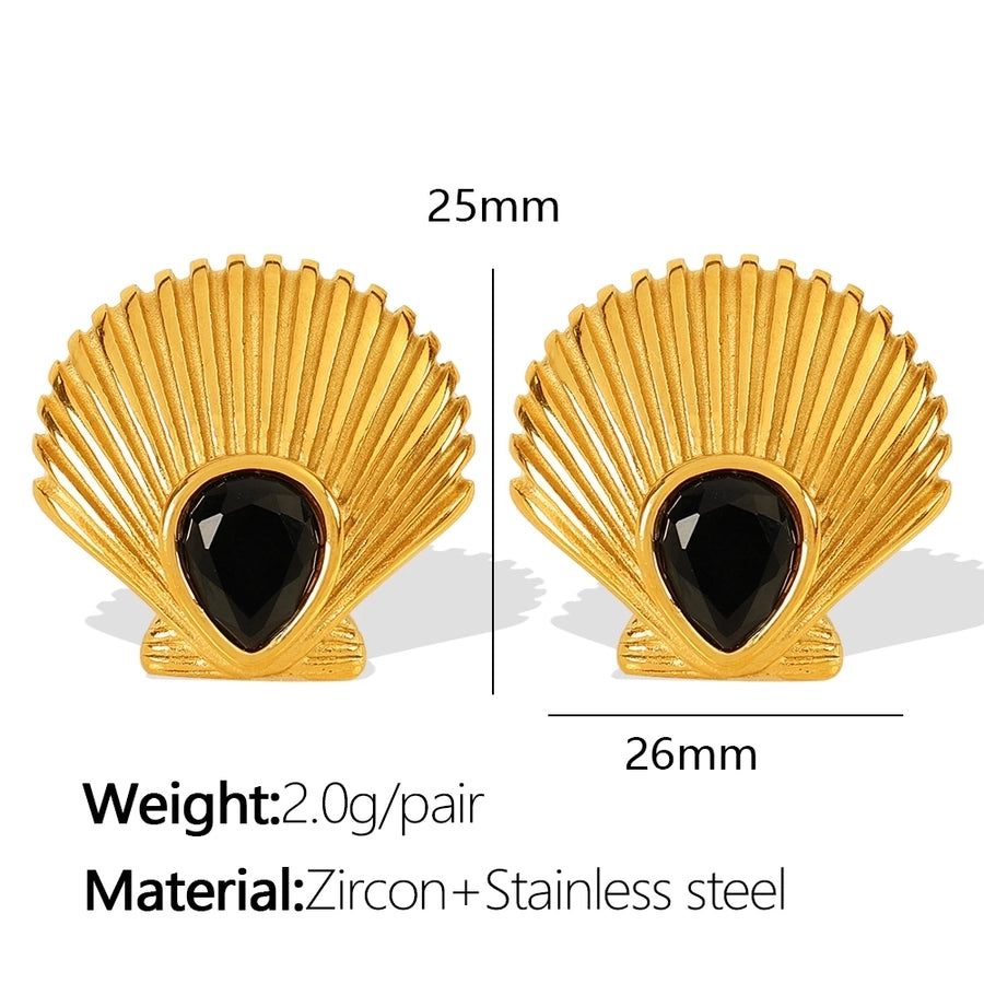 Scallop Zircon Earrings [304 Stainless Steel,18K Gold Plated]