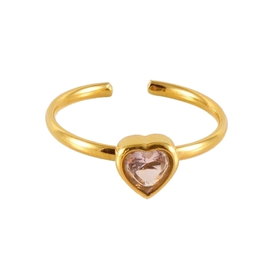 Square Heart Shape Flower Zircon Ring [304 Stainless Steel 18K Gold Plated]