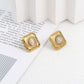 Square Natural Stone Ear Studs [304 Stal nierdzewna, 18 -karatowy złota]