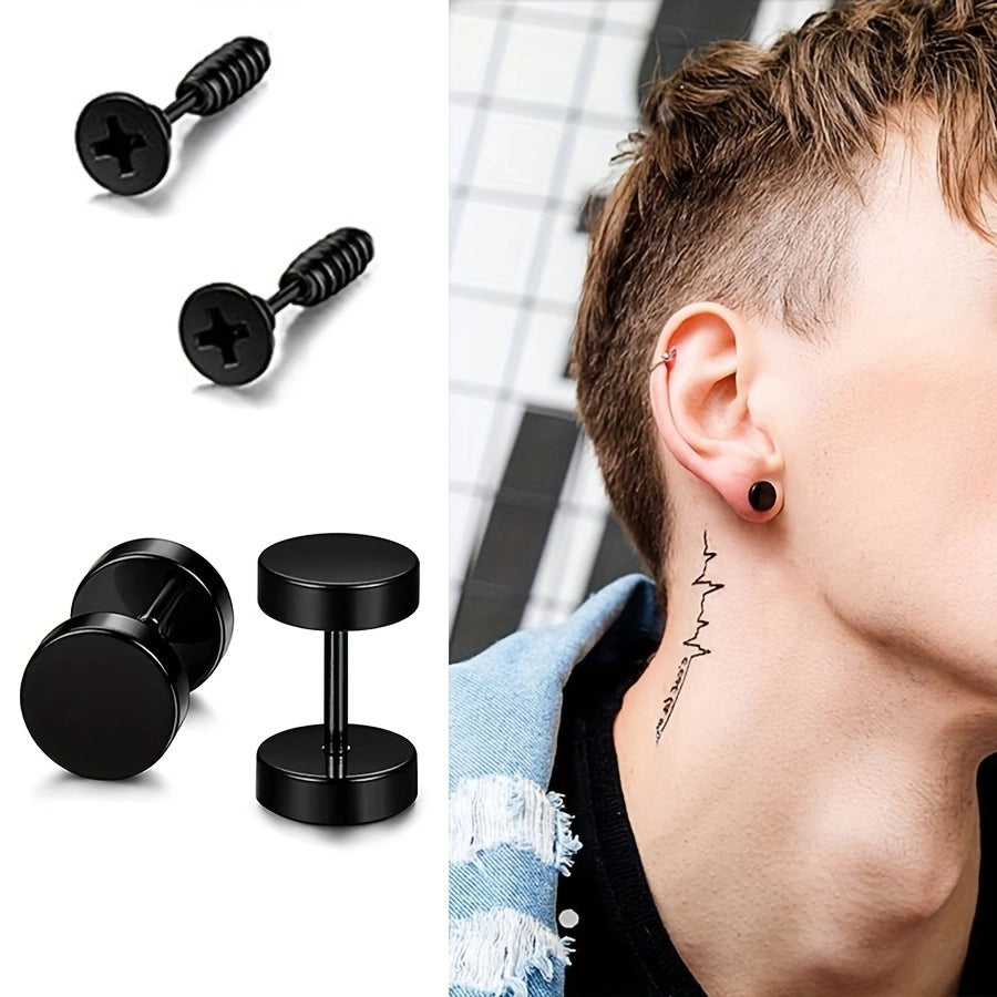 1 Set Black Earrings Ear Studs [304 Stainless Steel]