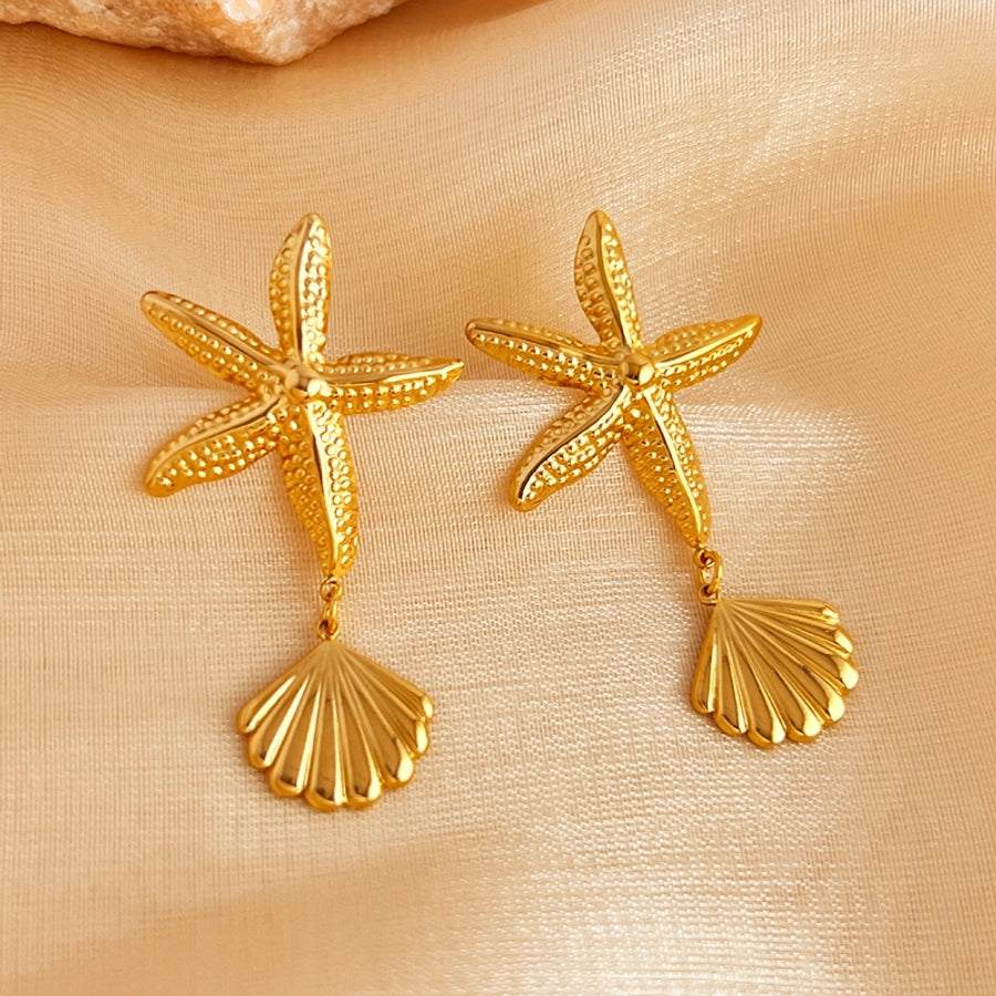 Starfish Shell Drop Earrings [304 Stainless Steel]