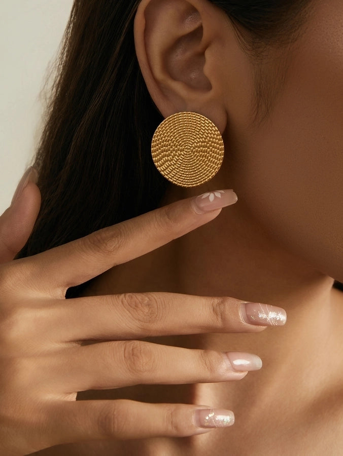 Flat Round Earrings [304 Stainless Steel, 18K Gold Plated]