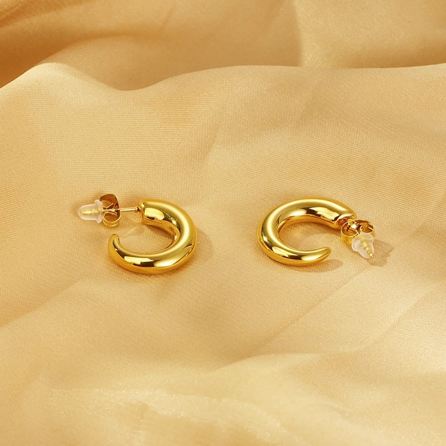 C Shape Hoop Earrings [304 Stainless Steel, 18K Gold Plated]