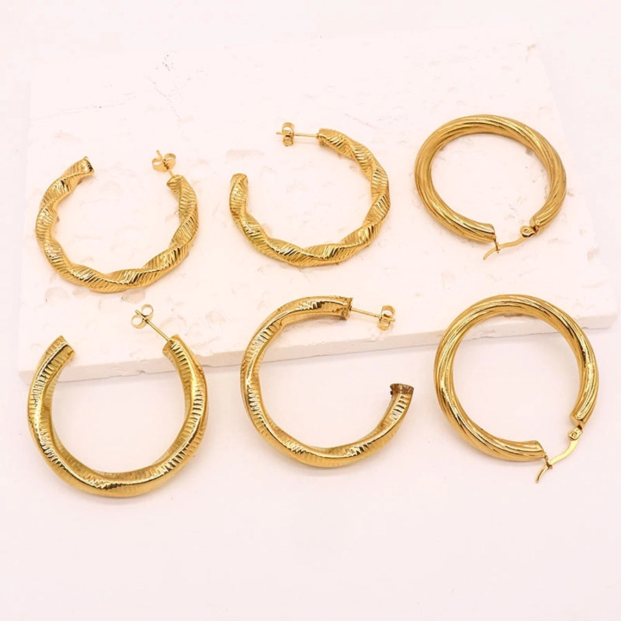 Mix Design Hoop Earrings [304 Stainless Steel,18K Gold Plated]