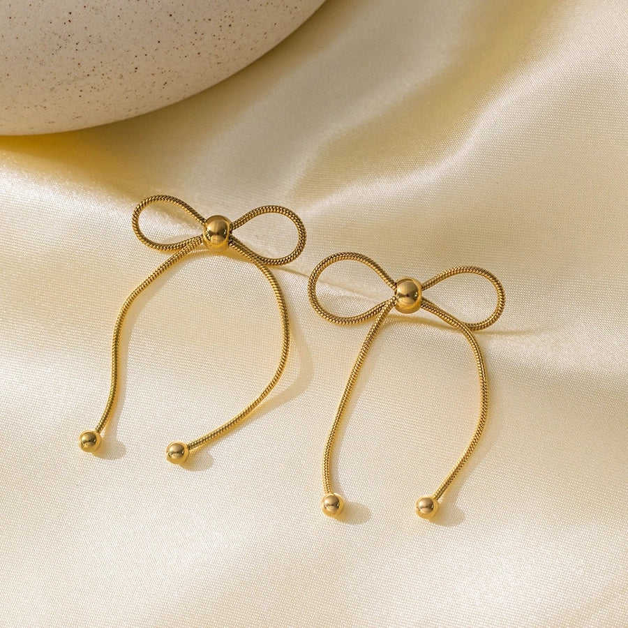 Bow Knot Drop Earrings [304 Stainless Steel 18K Gold Plated]